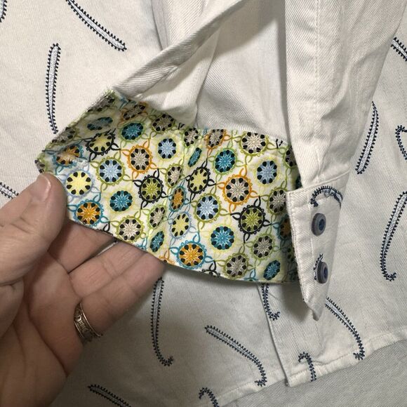 Robert Graham Men’s Large Paisley Button Up Flip Contrast Cuff Art To Wear Shirt - Picture 6 of 14